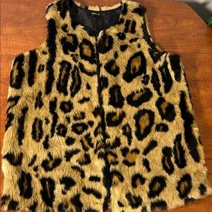 Couture Faux Fur Leopard Vest Black and Tan